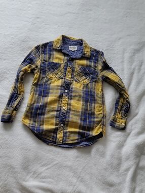 Target Boys Yellow and Blue Plaid Button-Down Shirt